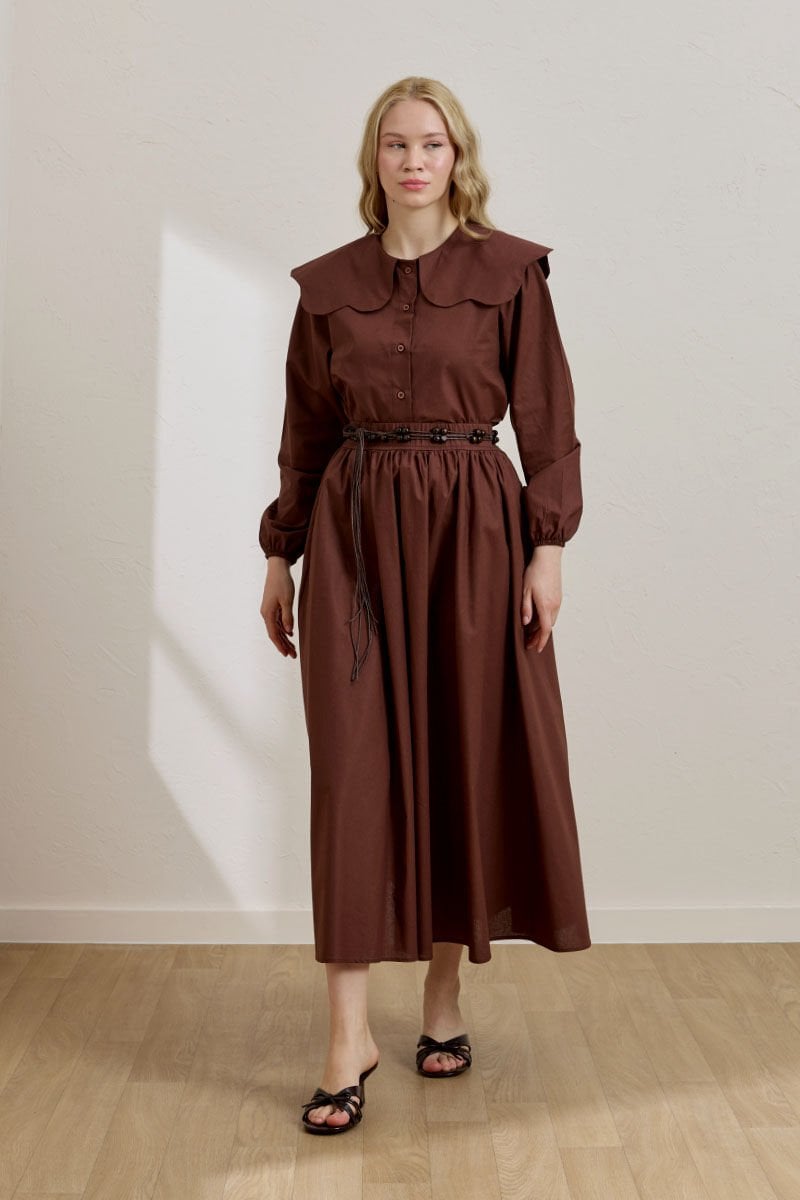 Acı Kahve Papatya Yaka Crop Gömlek & Balon Etek