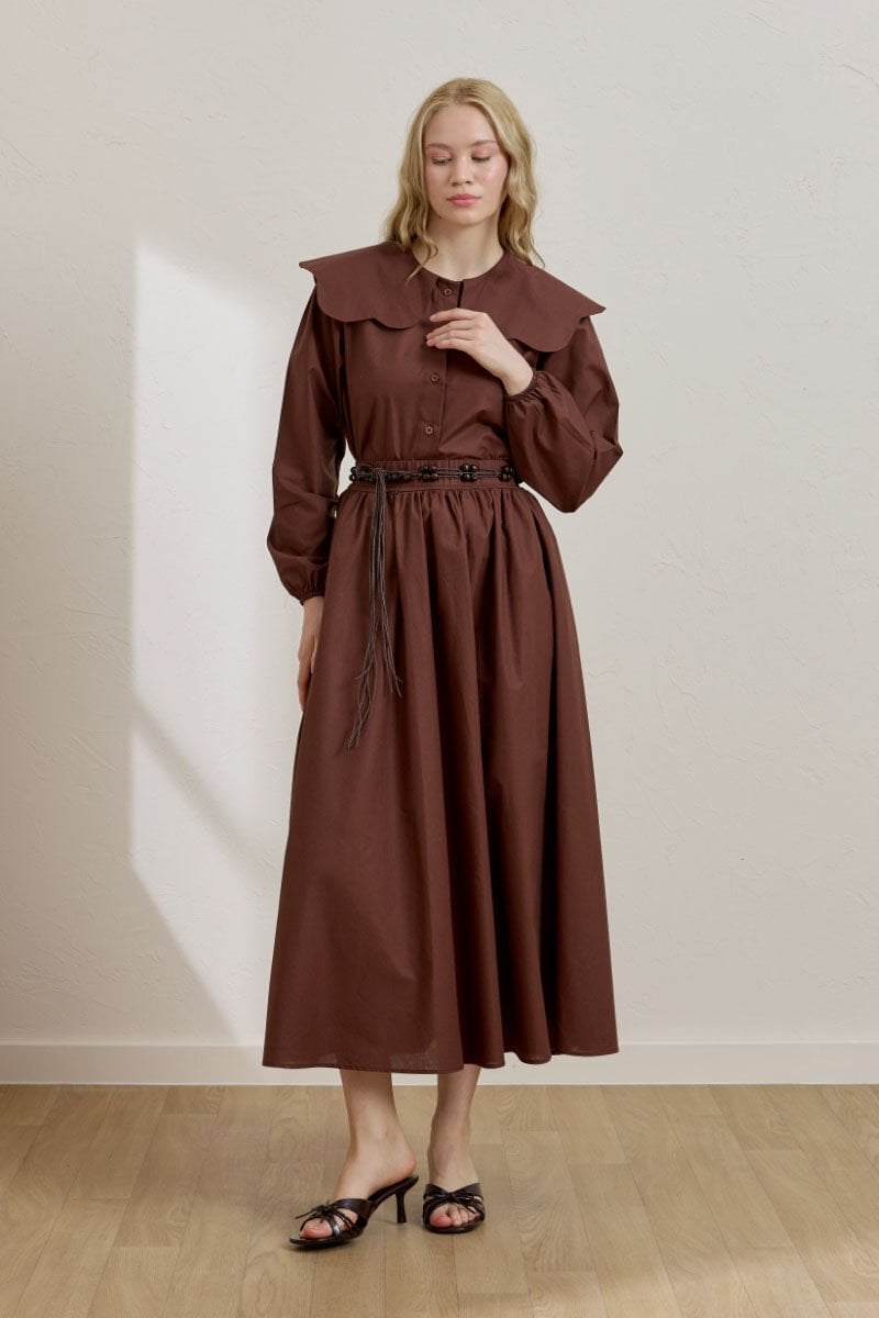 Acı Kahve Papatya Yaka Crop Gömlek & Balon Etek