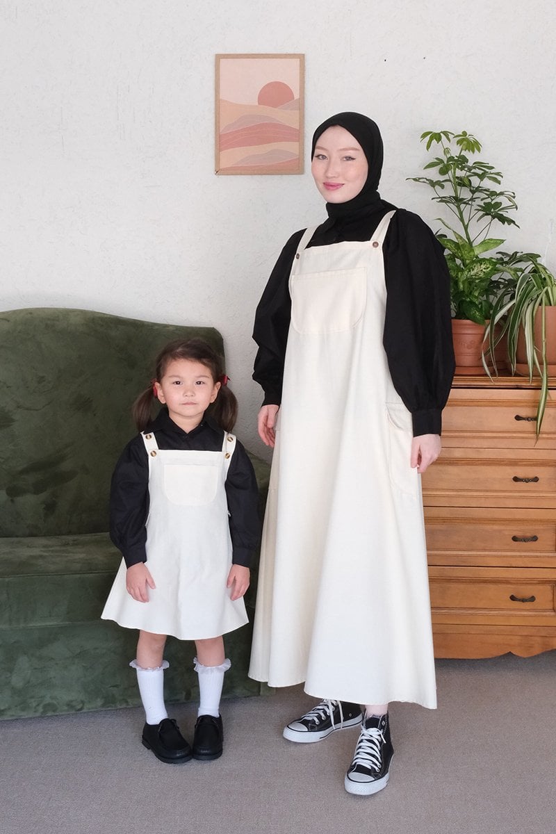 Anne - Çocuk Ekru Duck Keten Etekli Salopet