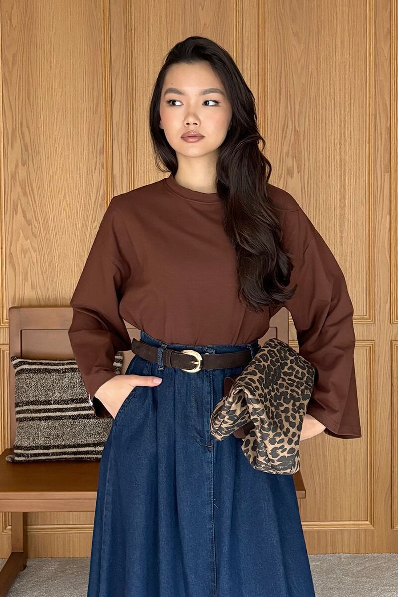 Acı Kahve Body & Kot Tek Düğmeli Etek Takım