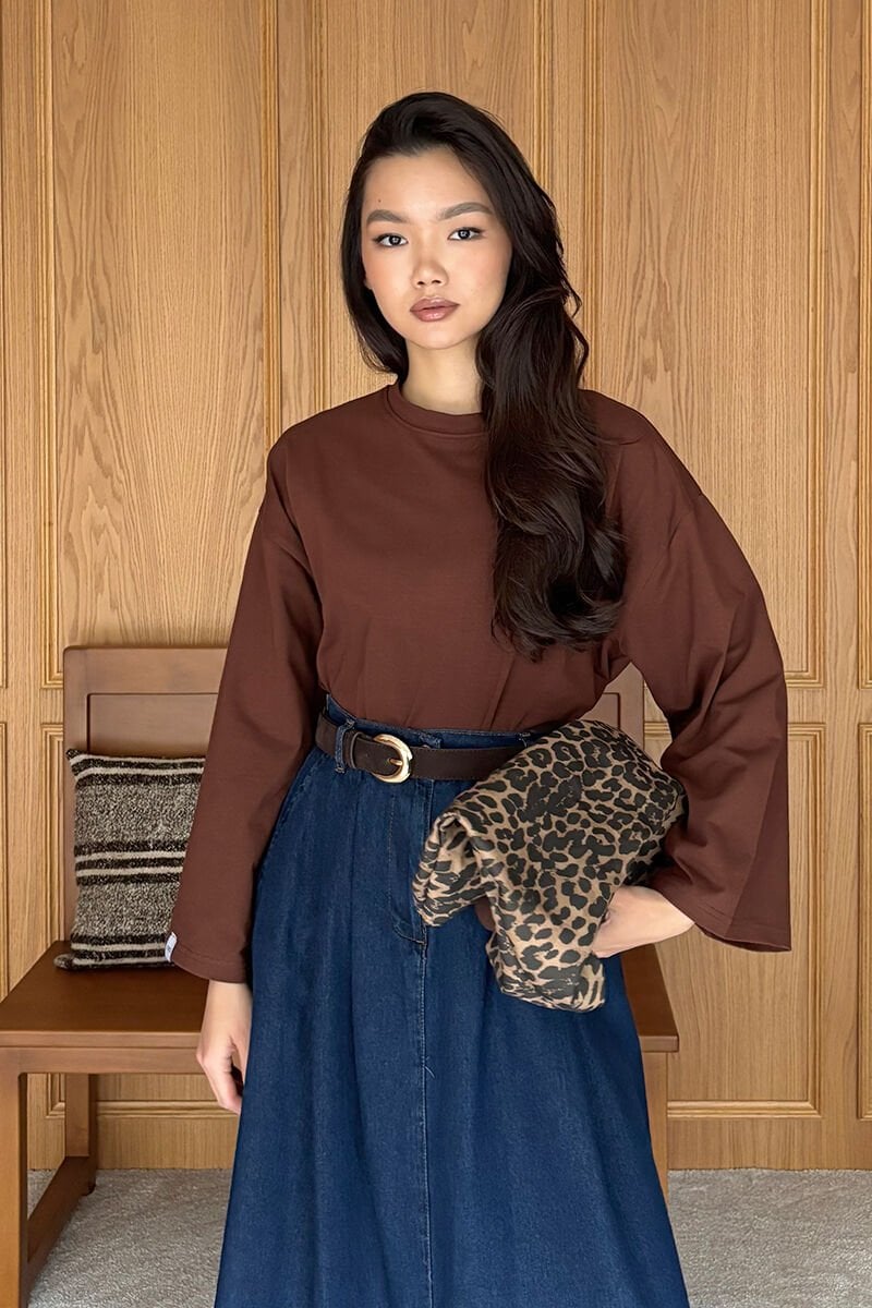 Acı Kahve Body & Kot Tek Düğmeli Etek Takım