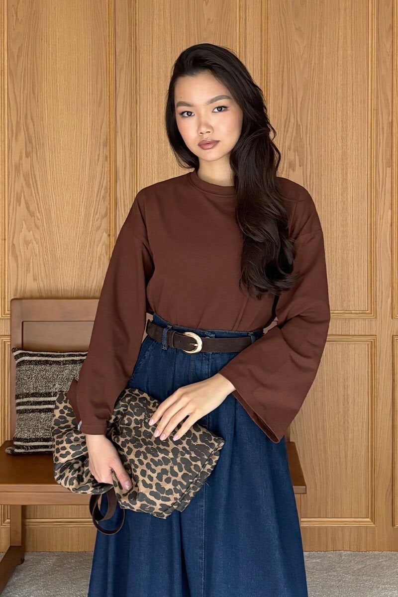 Acı Kahve Body & Kot Tek Düğmeli Etek Takım