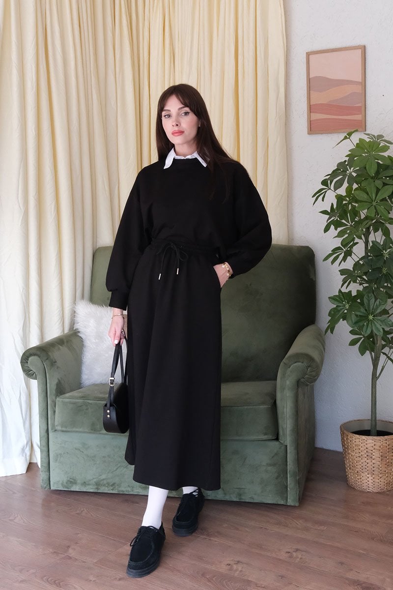 Siyah Crop & Etek Takım
