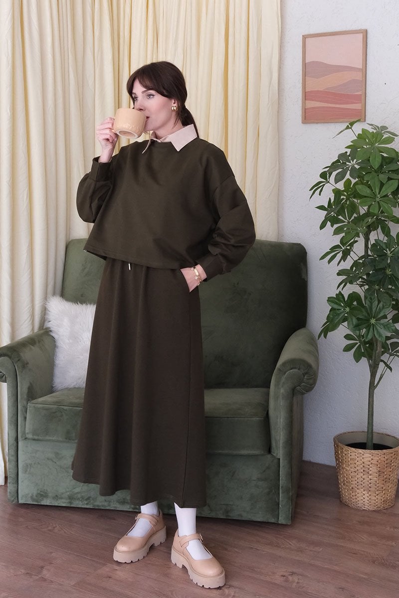 Haki Crop & Etek Takım