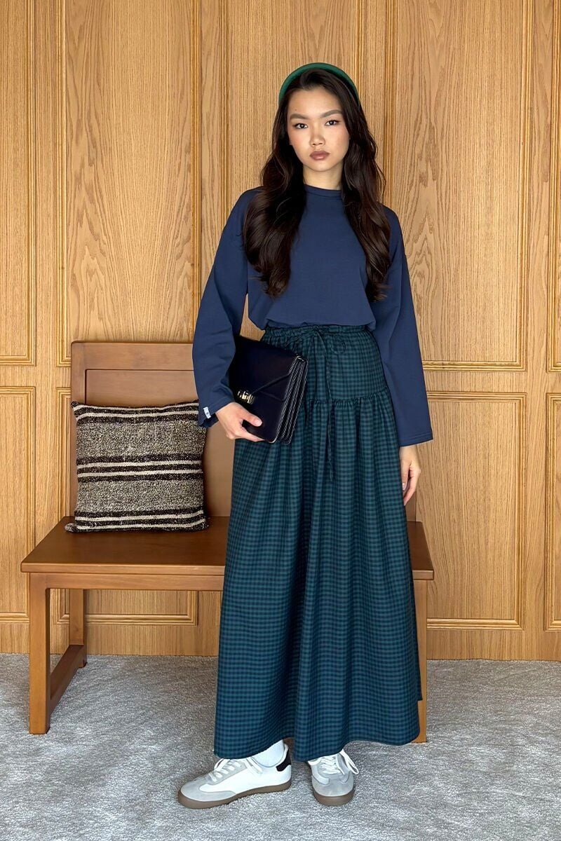 Lacivert Body & Zümrüt Pötikare Desen Etek Takım