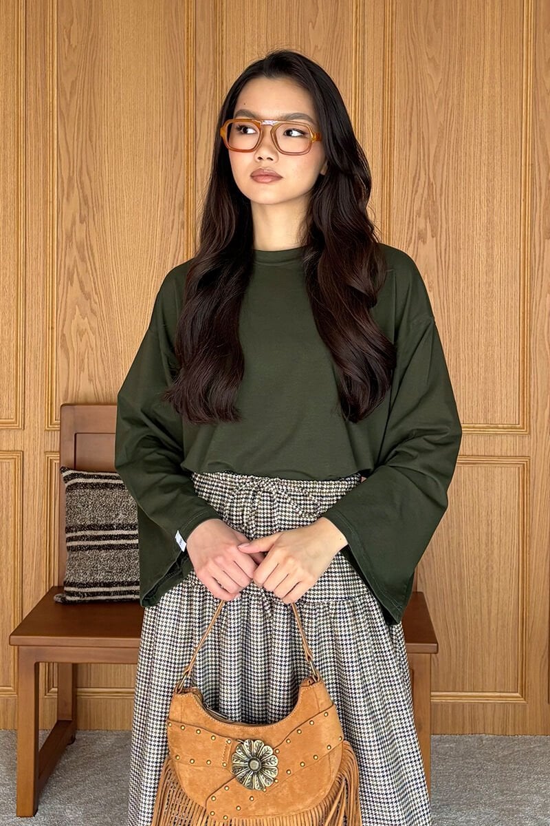 Haki Body & Kaz Ayağı Desen Etek Takım