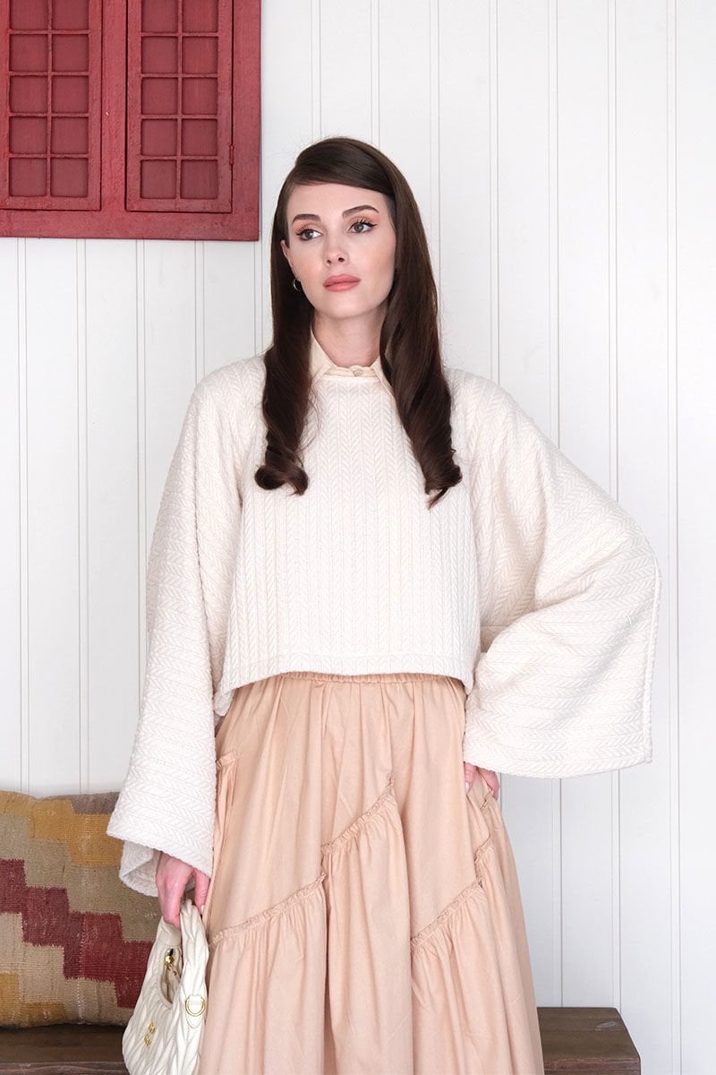 Krem Yarasa Kol Triko Crop