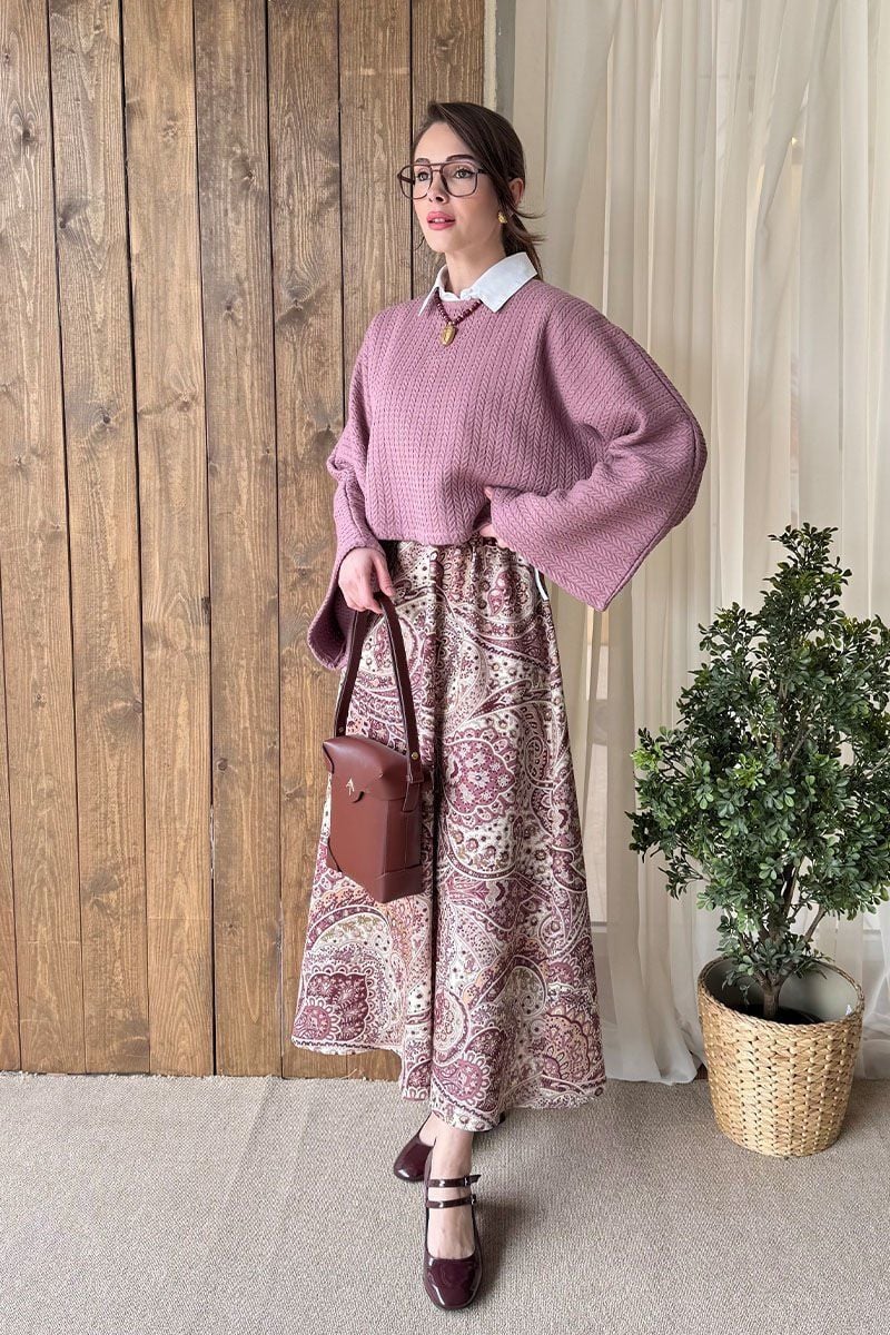 Soft Lila Yarasa Kol Triko Crop