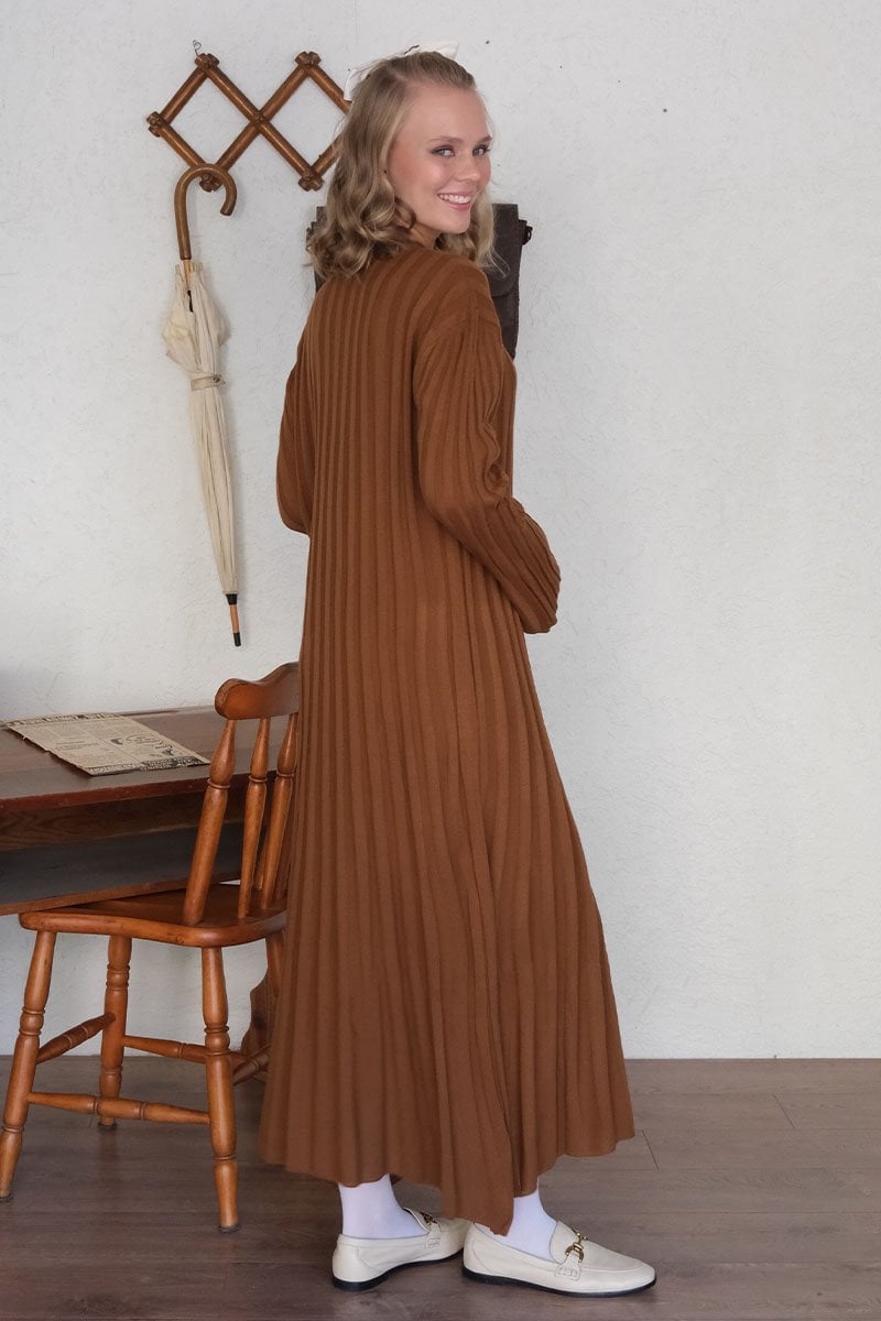 Camel Kloş Triko Elbise