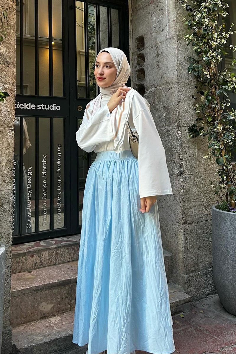 Soft Mavi Kraşlı Balon Etek