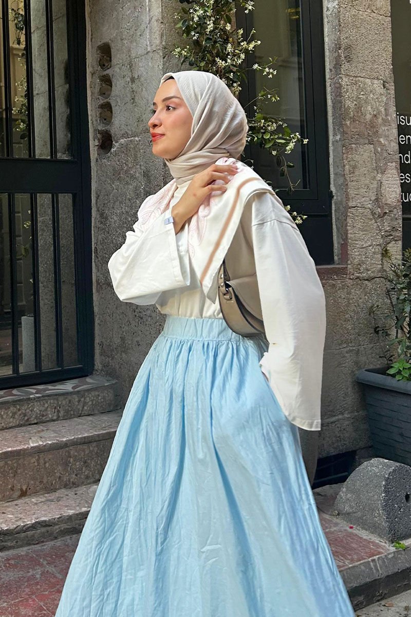 Soft Mavi Kraşlı Balon Etek