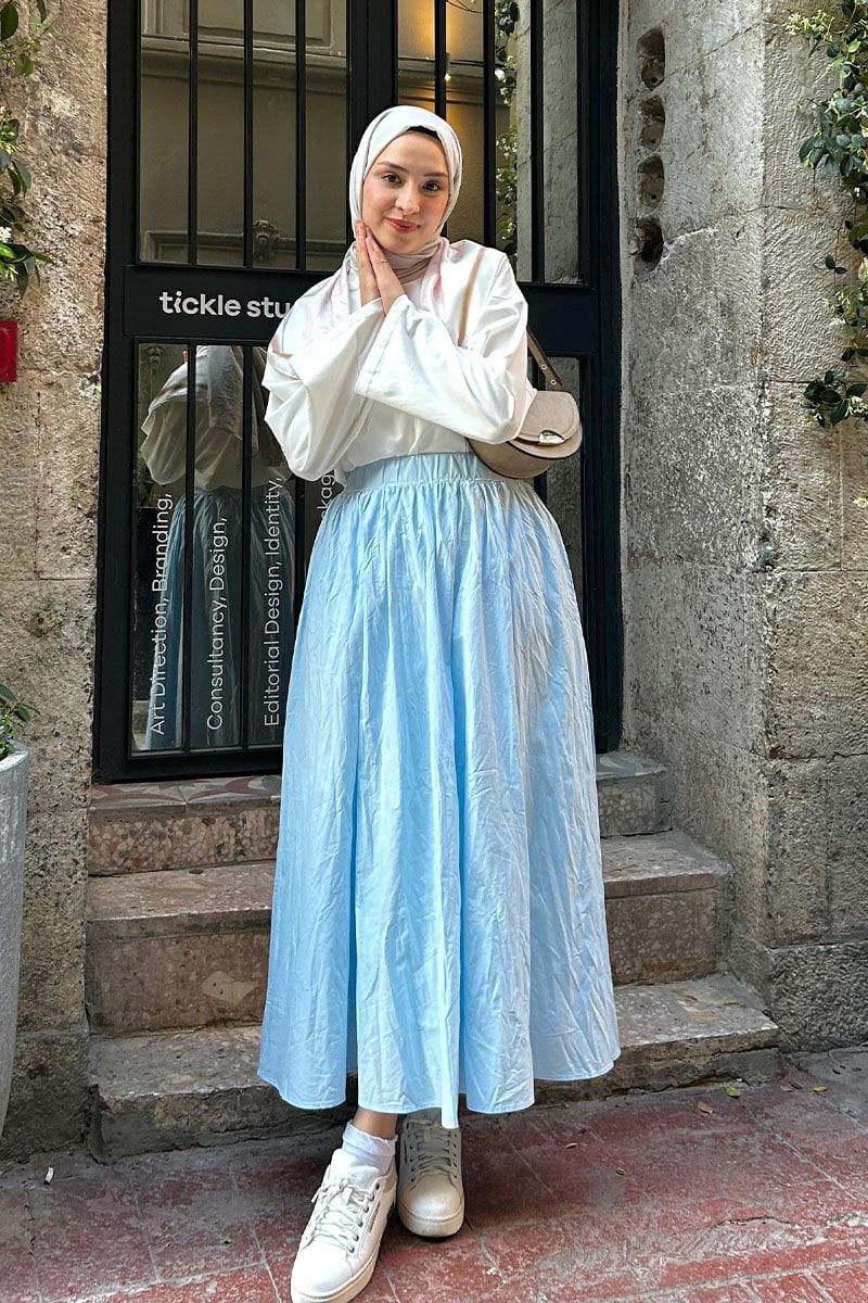 Soft Mavi Kraşlı Balon Etek