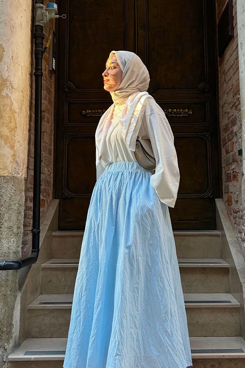 Soft Mavi Kraşlı Balon Etek