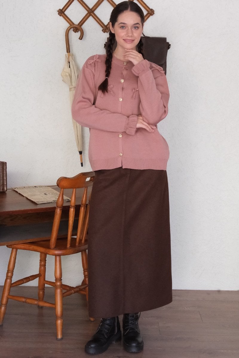 Gül Kurusu Fiyonklu Hırka