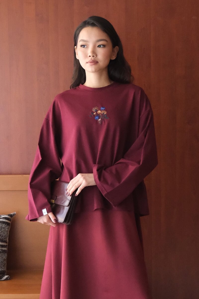 Bordo Nakışlı Body
