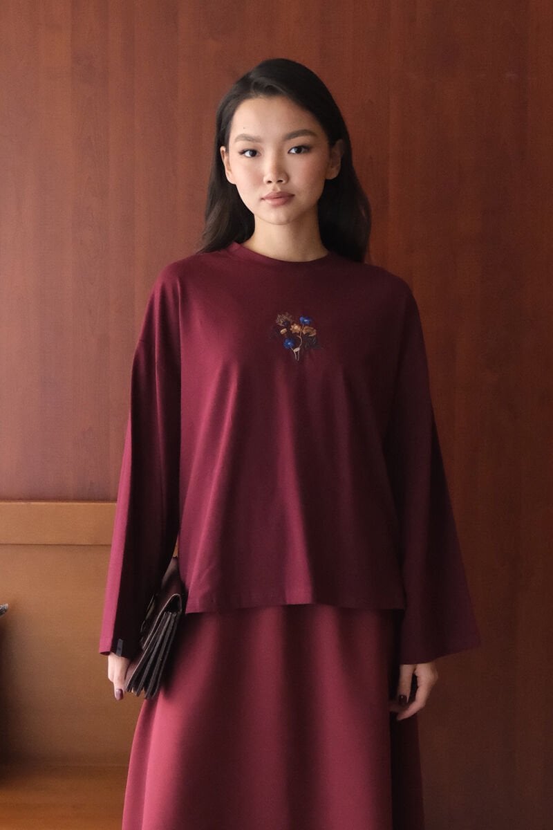 Bordo Nakışlı Body