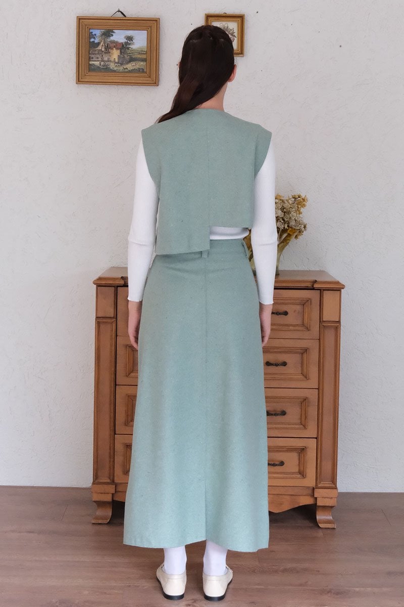 Mint Yeşili Çapraz Düğmeli Vintage Yelek