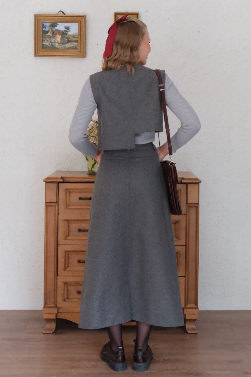 Antrasit Kaşe Çapraz Düğmeli Vintage Yelek