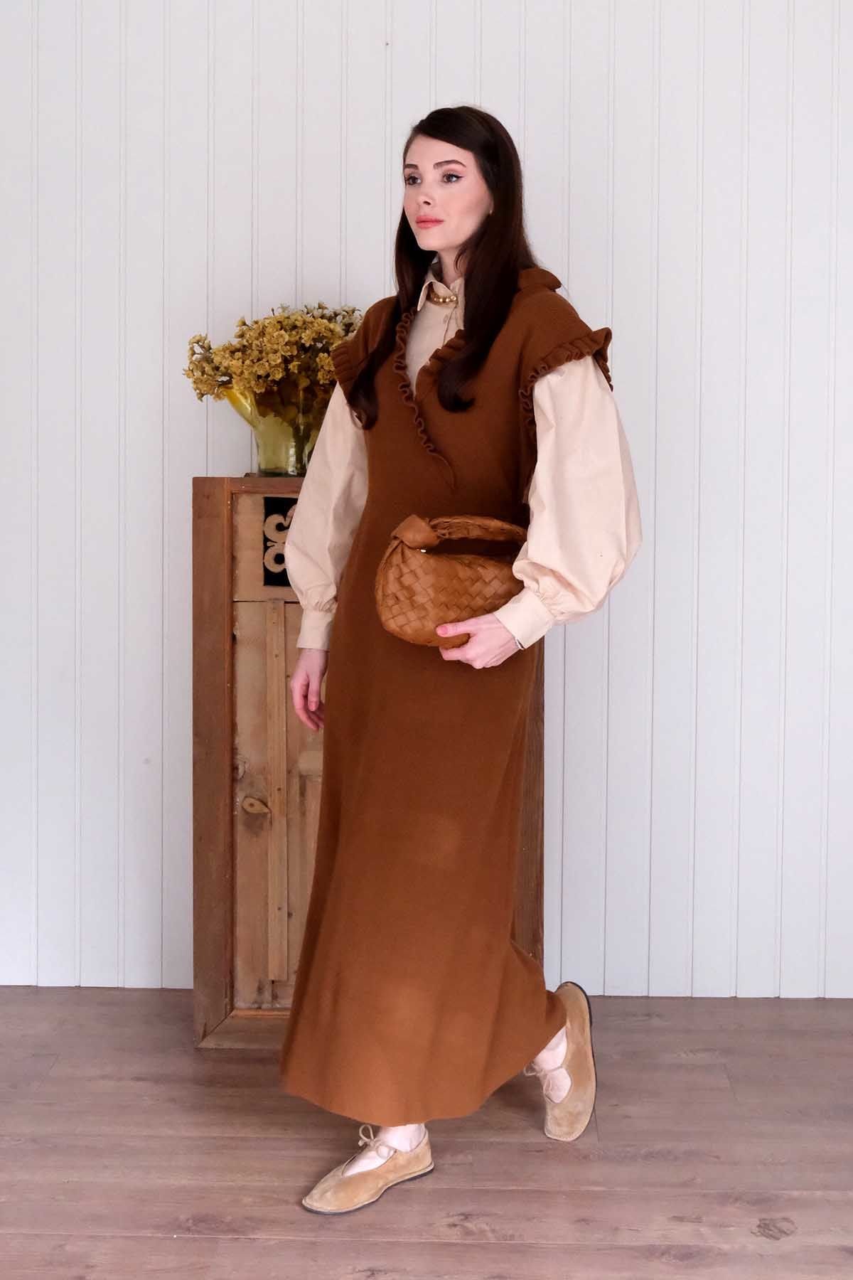 Camel Triko Fırfır Yaka jile