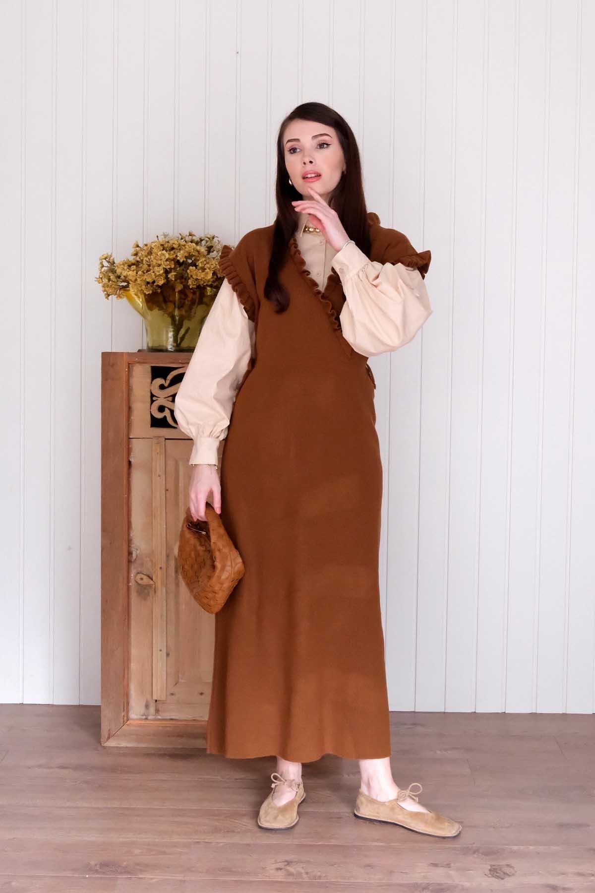 Camel Triko Fırfır Yaka jile