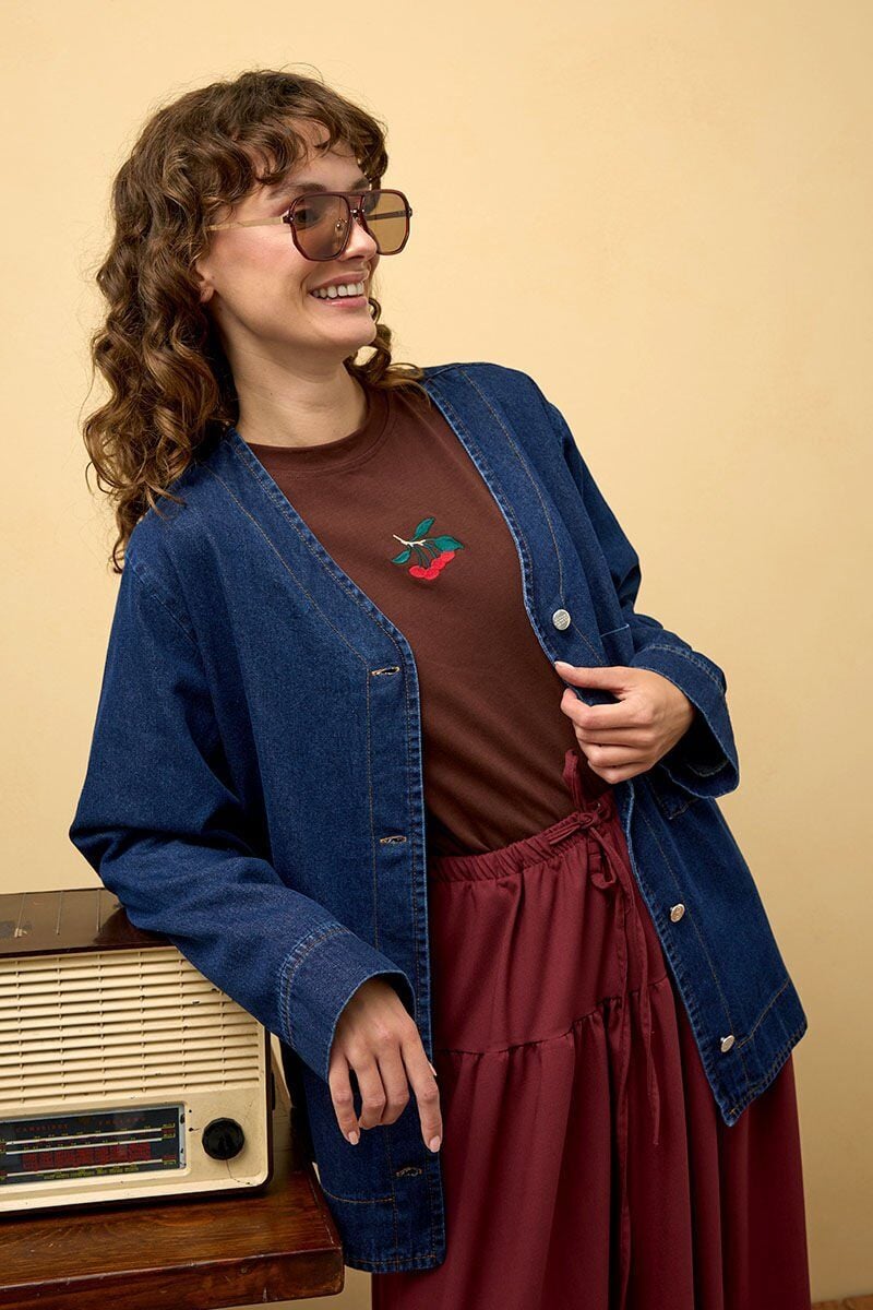 Kot Blazer Ceket & Bordo Fırfır Detay Poliviskon Etek Takım