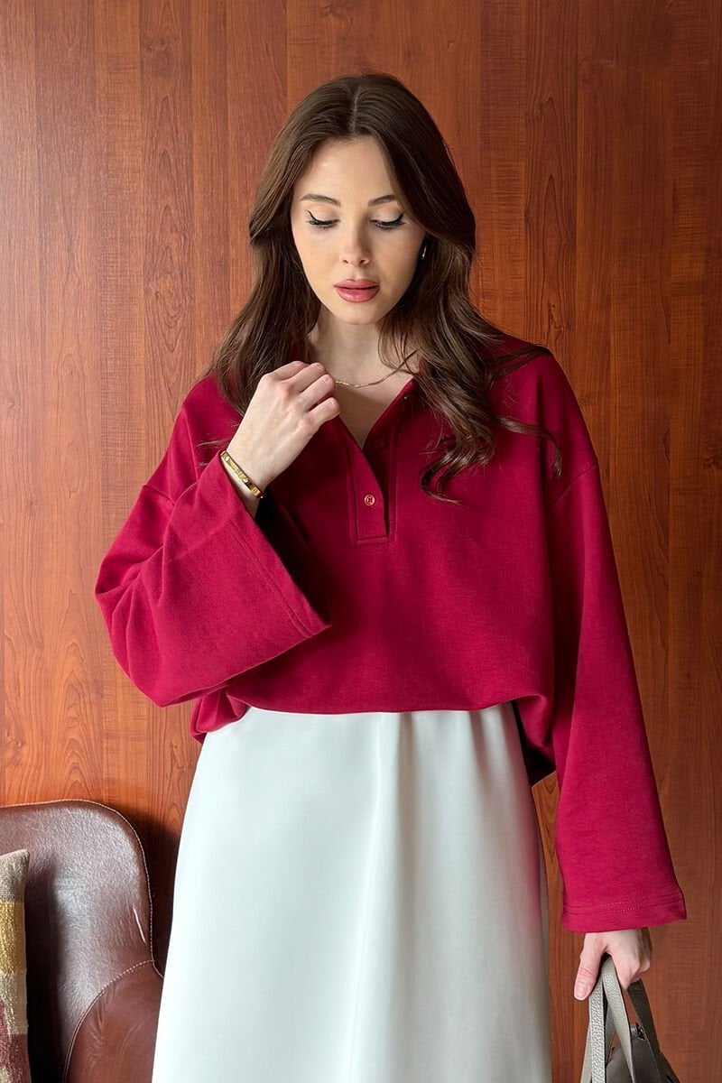 Bordo 3 İplik Polo Yaka Body
