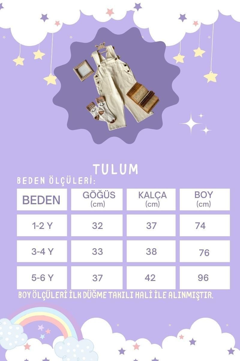 Ekru Duck Keten Salopet Çocuk Tulum