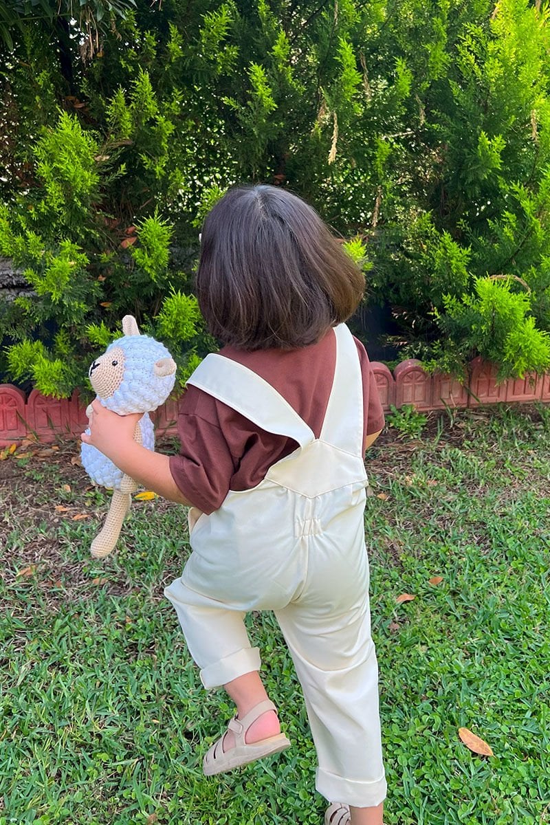 Ekru Duck Keten Salopet Çocuk Tulum