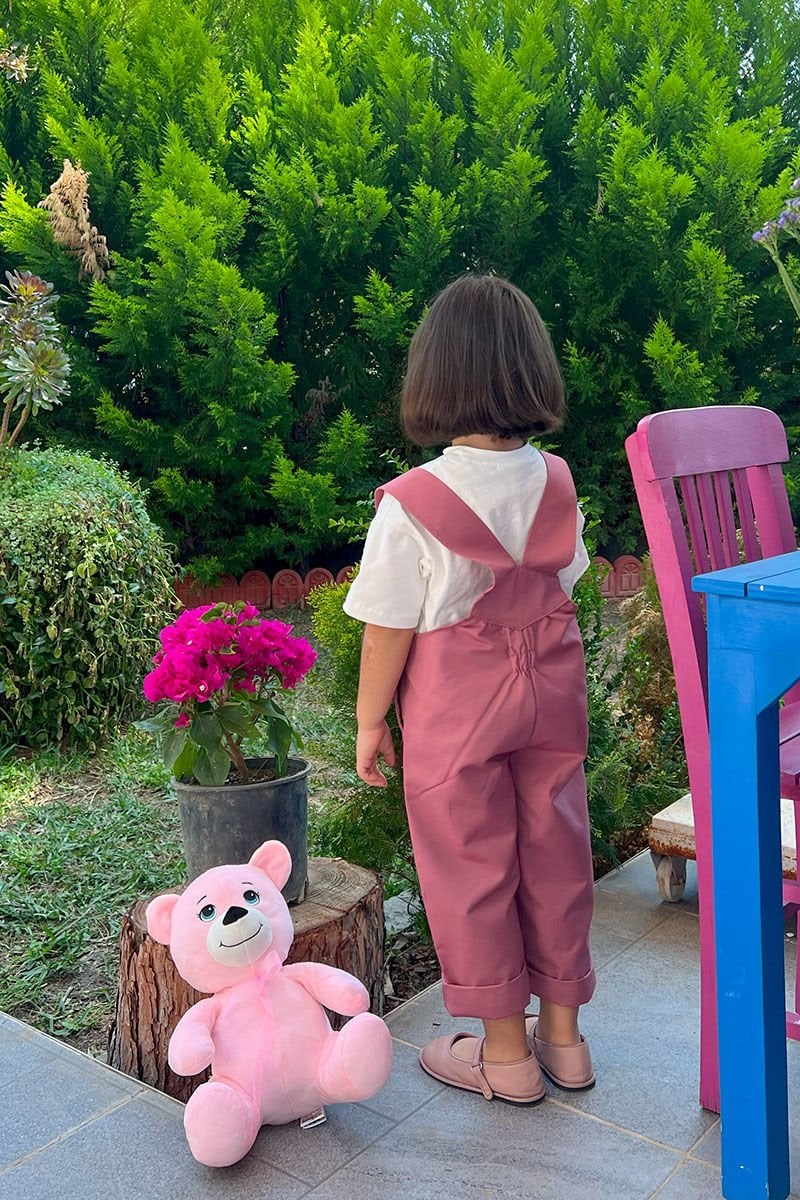 Gül Kurusu Duck Keten Salopet Çocuk Tulum