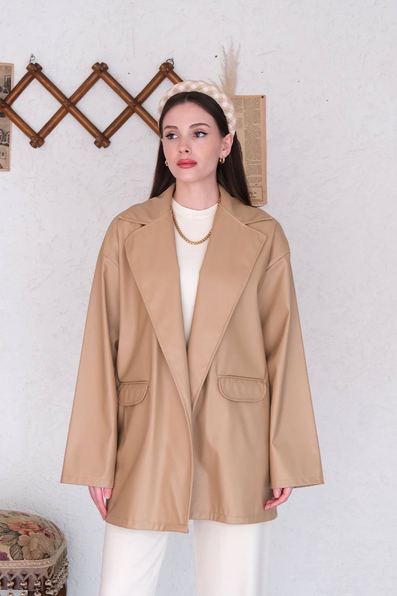 Krem Deri Ceket