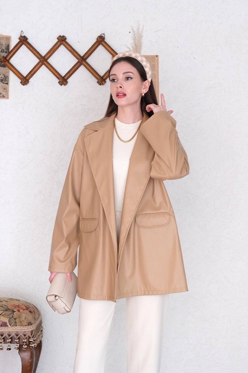 Krem Deri Ceket