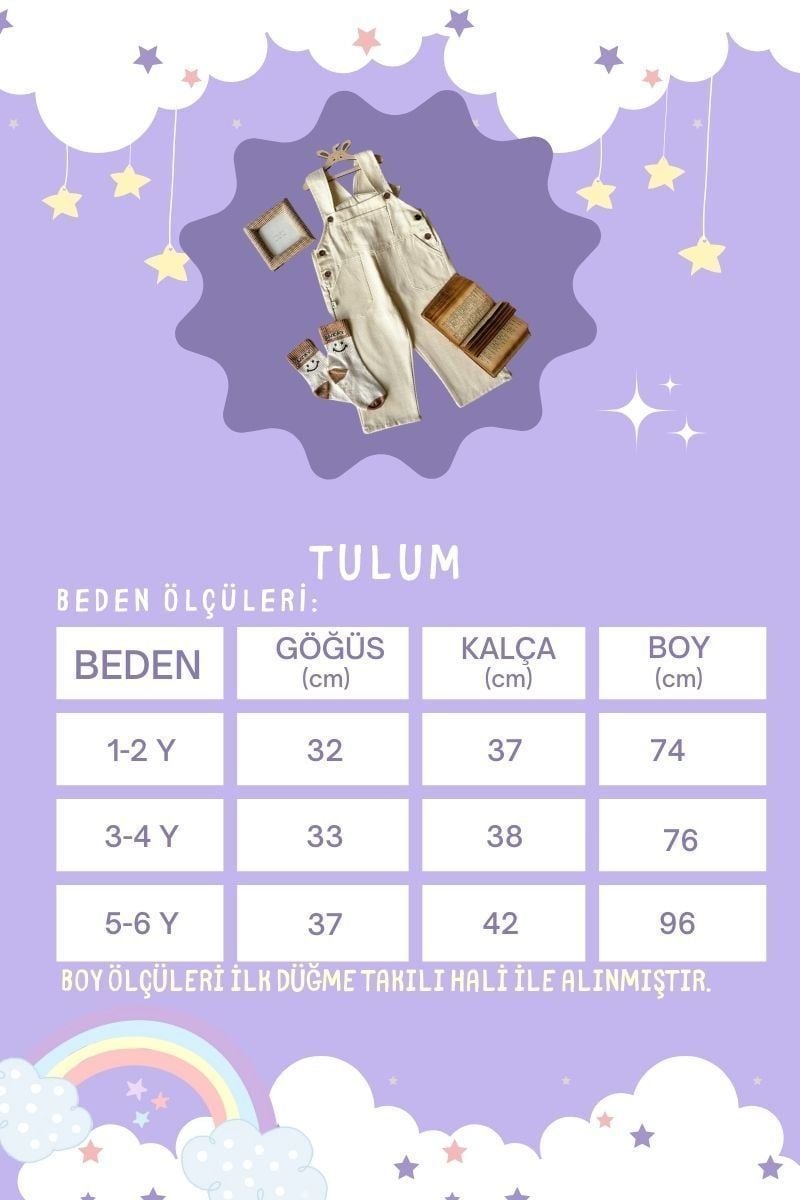 Gül Kurusu Duck Keten Salopet Çocuk Tulum & Ekru Çocuk Body
