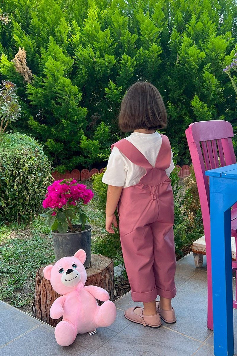 Gül Kurusu Duck Keten Salopet Çocuk Tulum & Ekru Çocuk Body