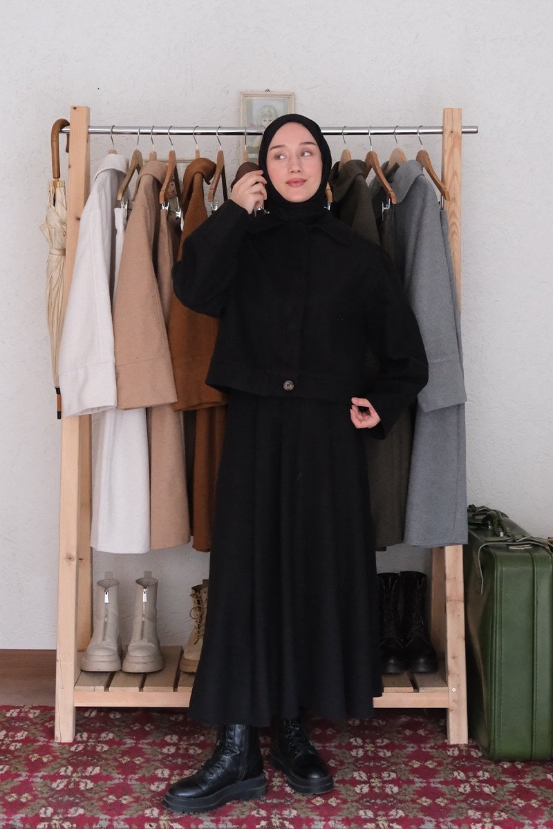 Siyah Kaşe Ceket - Etek Takım