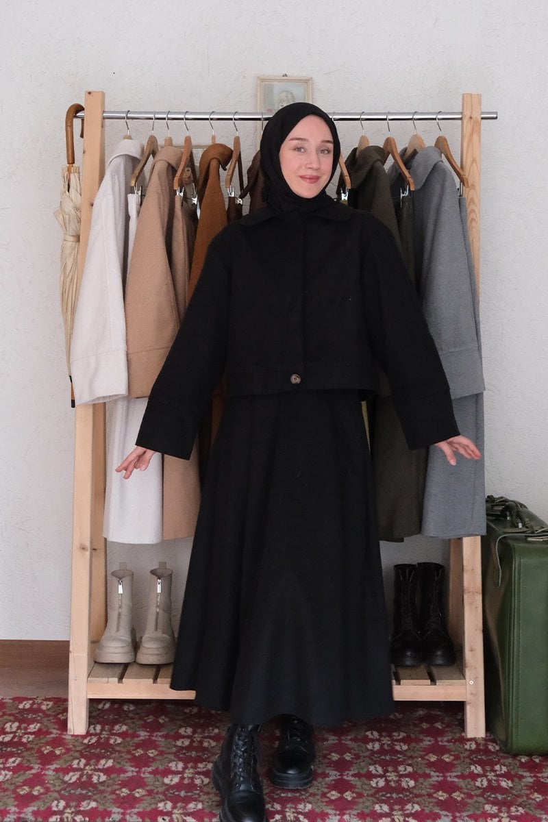 Siyah Kaşe Ceket - Etek Takım
