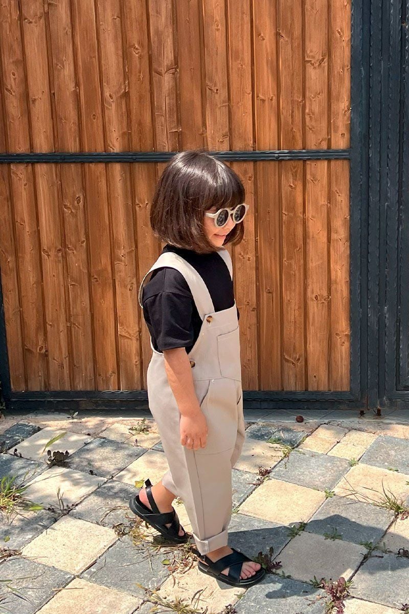 Vizon Duck Keten Salopet Çocuk Tulum & Siyah Çocuk Body