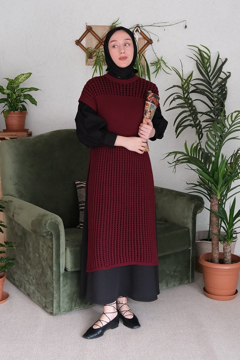 Bordo File Triko Tunik