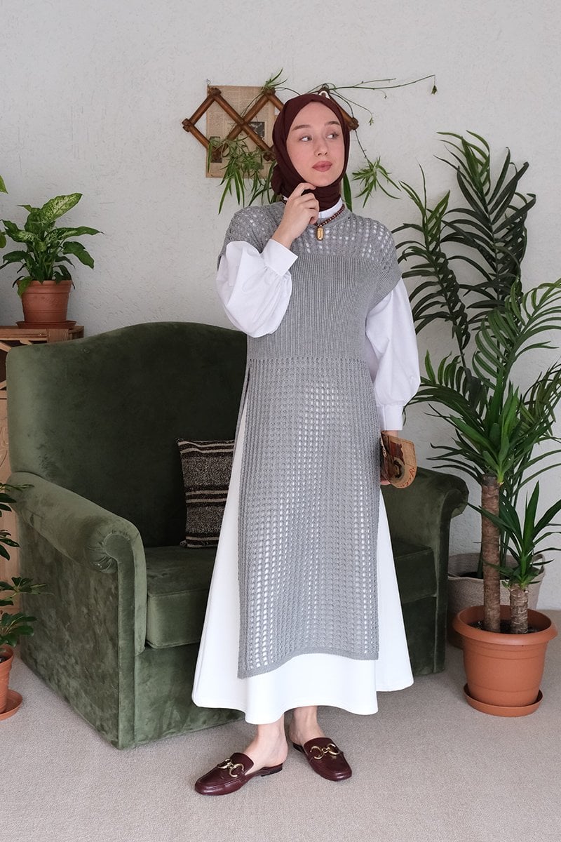 Gri File Triko Tunik