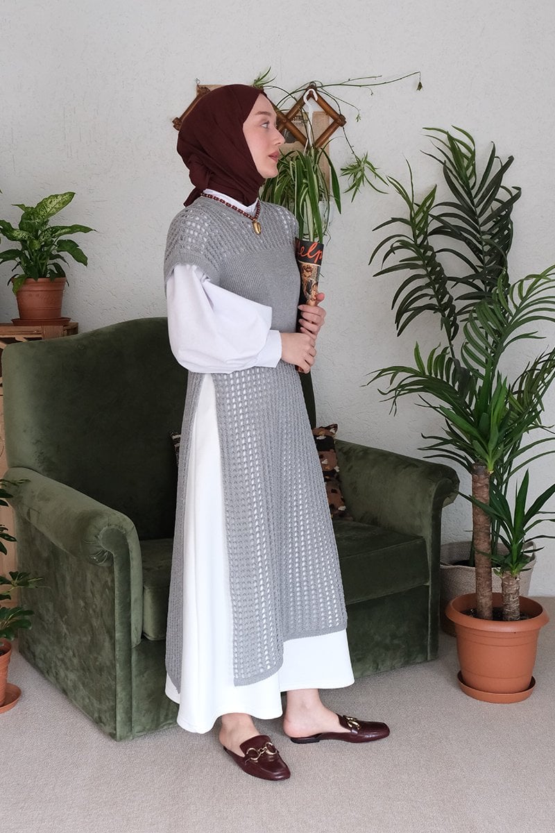 Gri File Triko Tunik
