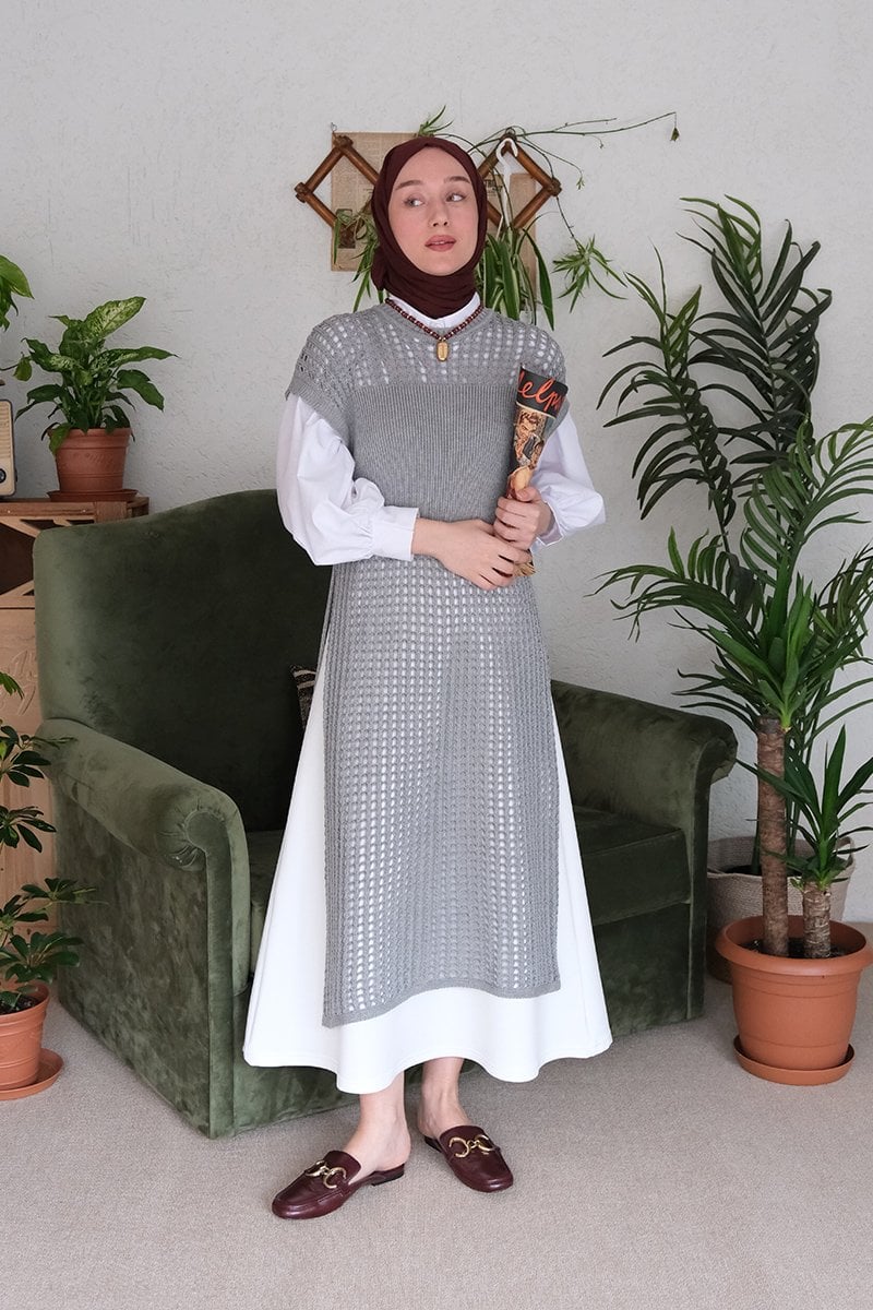 Gri File Triko Tunik