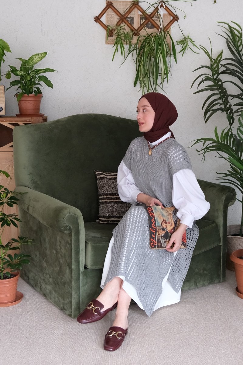 Gri File Triko Tunik
