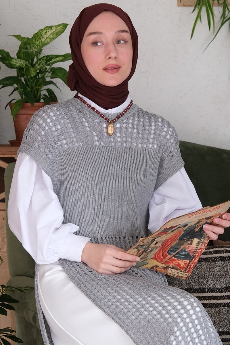 Gri File Triko Tunik