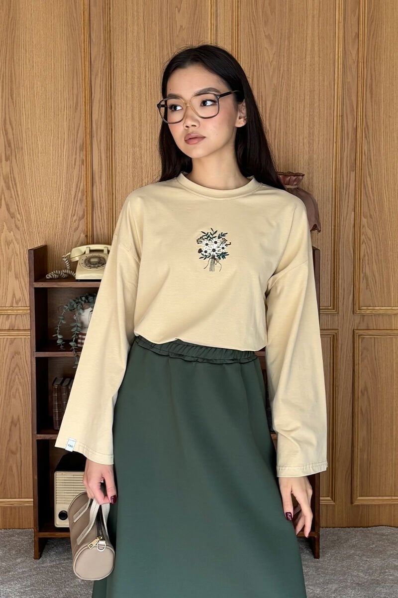 Bej Nakışlı Body