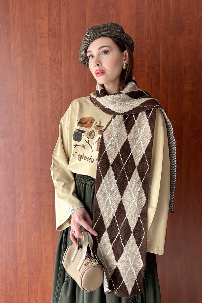 Acı Kahve Baklava Desenli Atkı