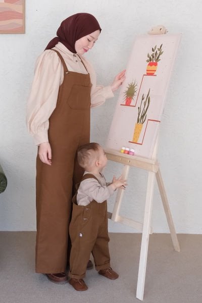 Anne - Çocuk Acı Kahve Duck Keten Tulum