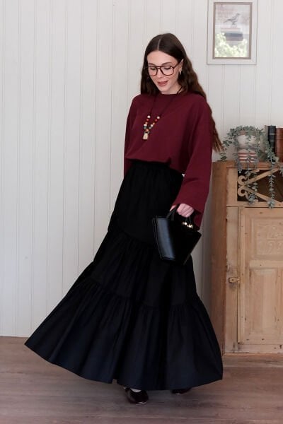 Bordo Body & Siyah Çapraz Kat Etek Takım