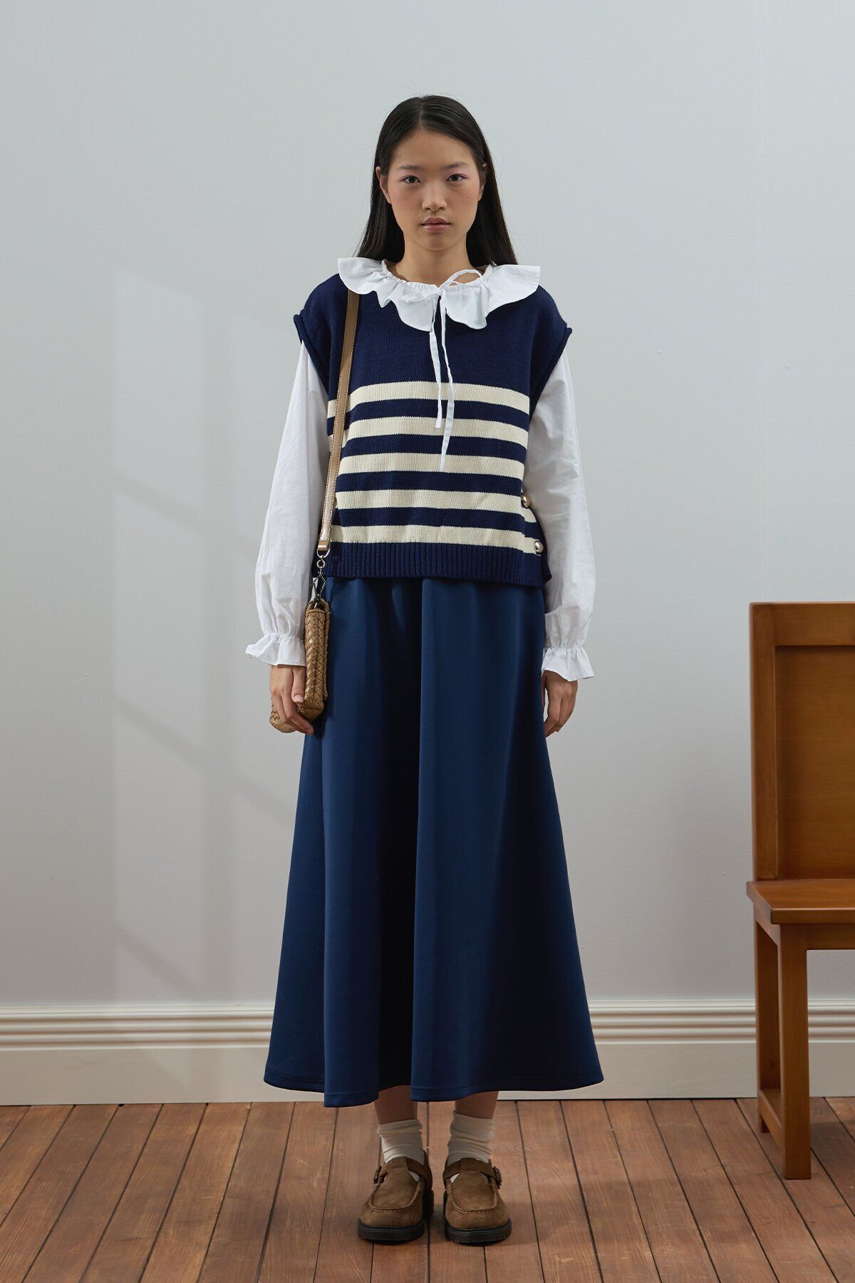 İndigo Çizgi Detaylı Süveter & İndigo Scuba Etek Takım