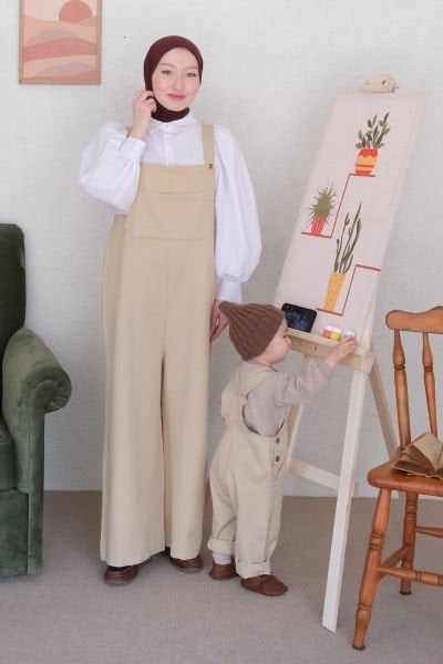 Anne - Çocuk Krem Duck Keten Tulum