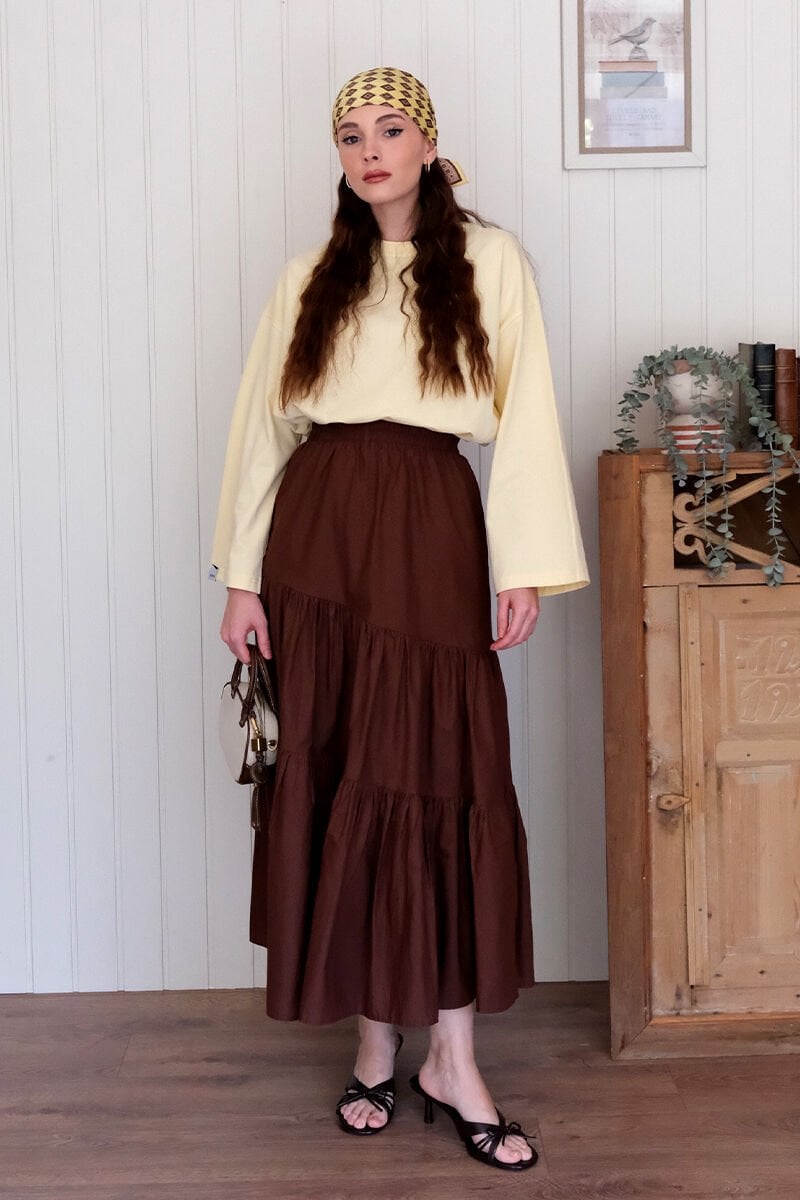 Tereyağ Sarısı Body & Acı kahve Çapraz Kat Etek Takım