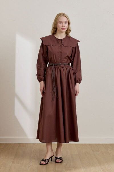 Acı Kahve Papatya Yaka Crop Gömlek & Balon Etek